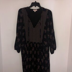 Knox Rose Black Long-Sleeve Floral V-Neck Midi Dress